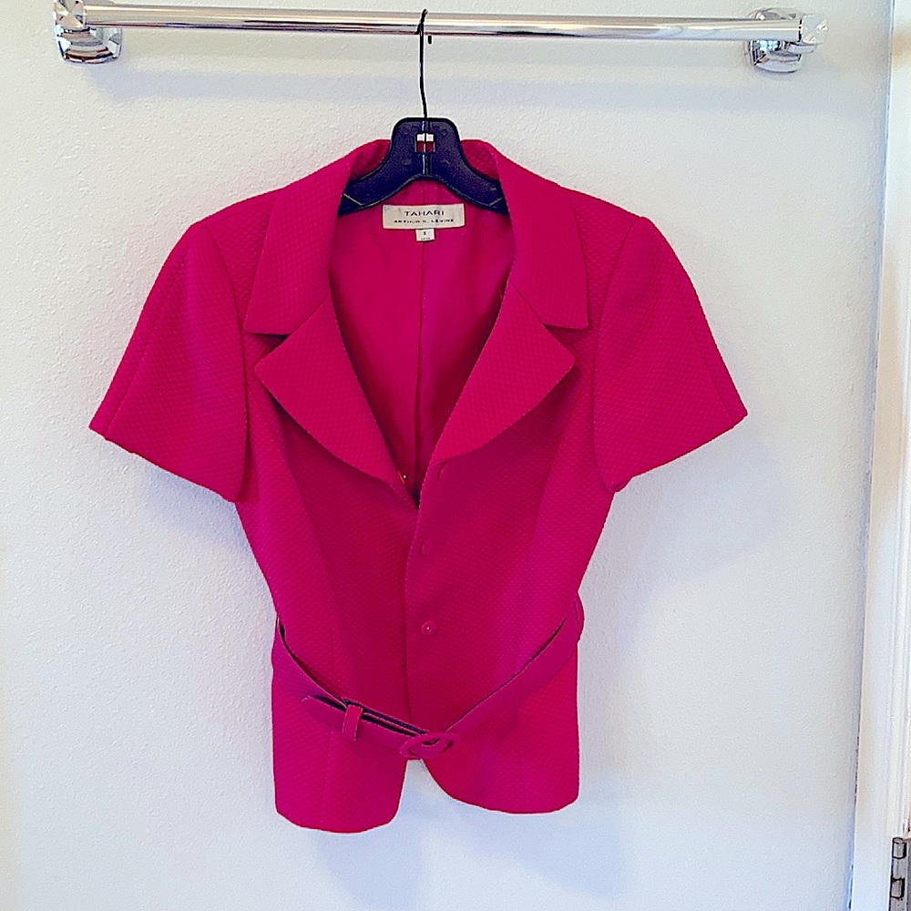 Tahari Pink Textured Jacket w/belt